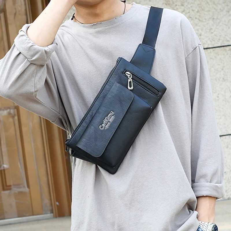 Mens single-shoulder bag is suitable for business travel It is a PU functional waist bag with a slanted cover designT251128