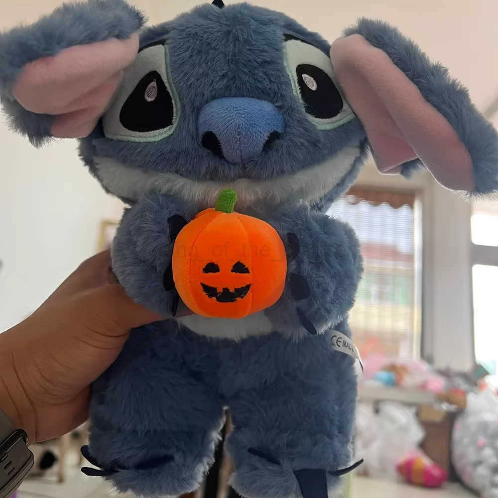 Disney Halloween Stitch Plush Doll With Breath Child Peluche Soothes Toys Anime Baby Light Sleep Toys Pumpkin Stitch Kids Gifts W20250428