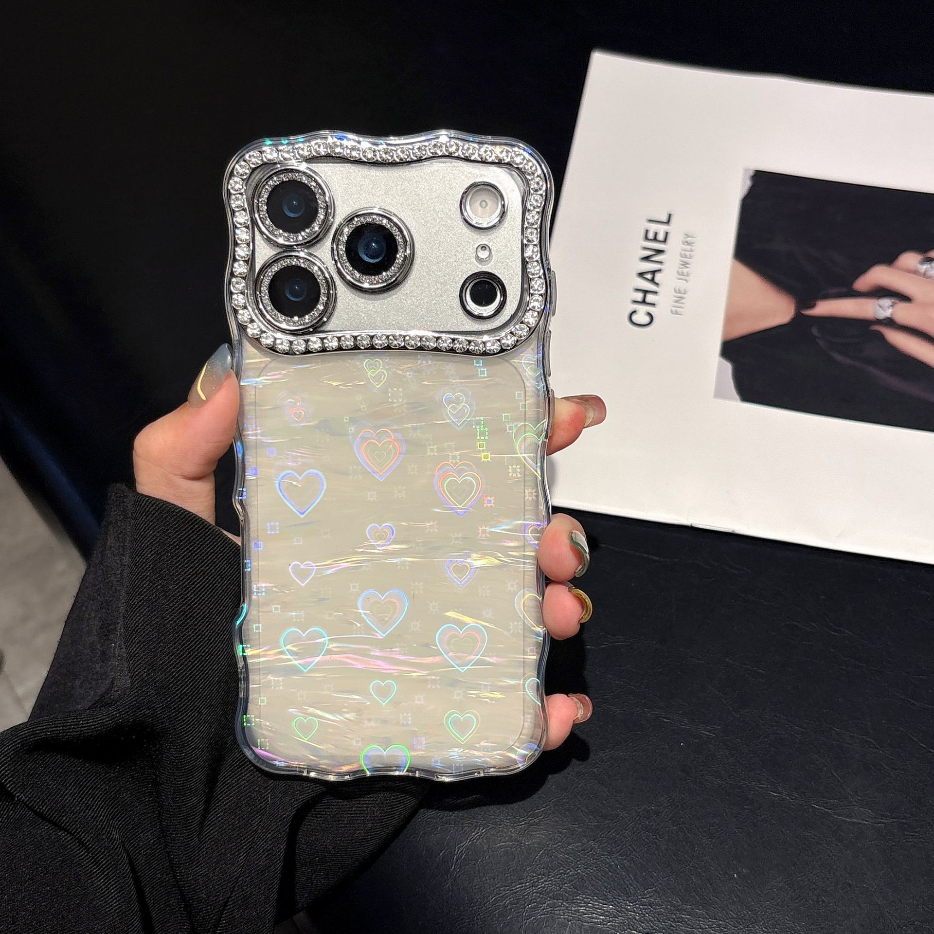 Twisted Edge Laser Heart Star iPhone 17 Pro Max Phone Case Compatible with Apple 16 Dot Protective Case
