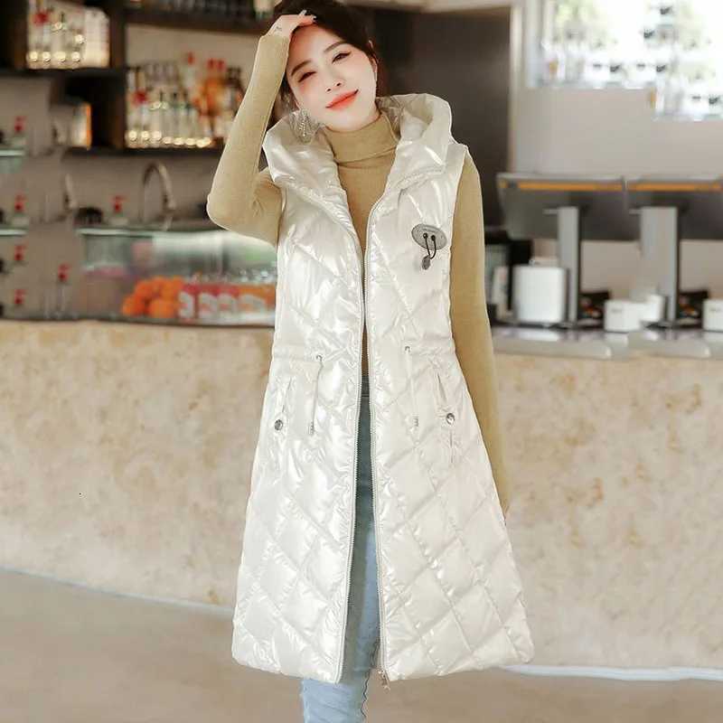 New Winter Sleeveless Jacket Coat Women Down Cotton Vest Hooded Long Autumn Female Solid Fashion Waistcoat Slim Outwear ZipperT251128