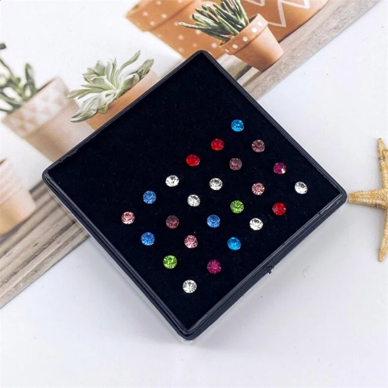 1Set 24pcs 1.8/2.5/3mm Steel Nose Rings Kit Hypoallergenic Studs Crystal Body Piercing Jewelry Accesories For Women Men 250427