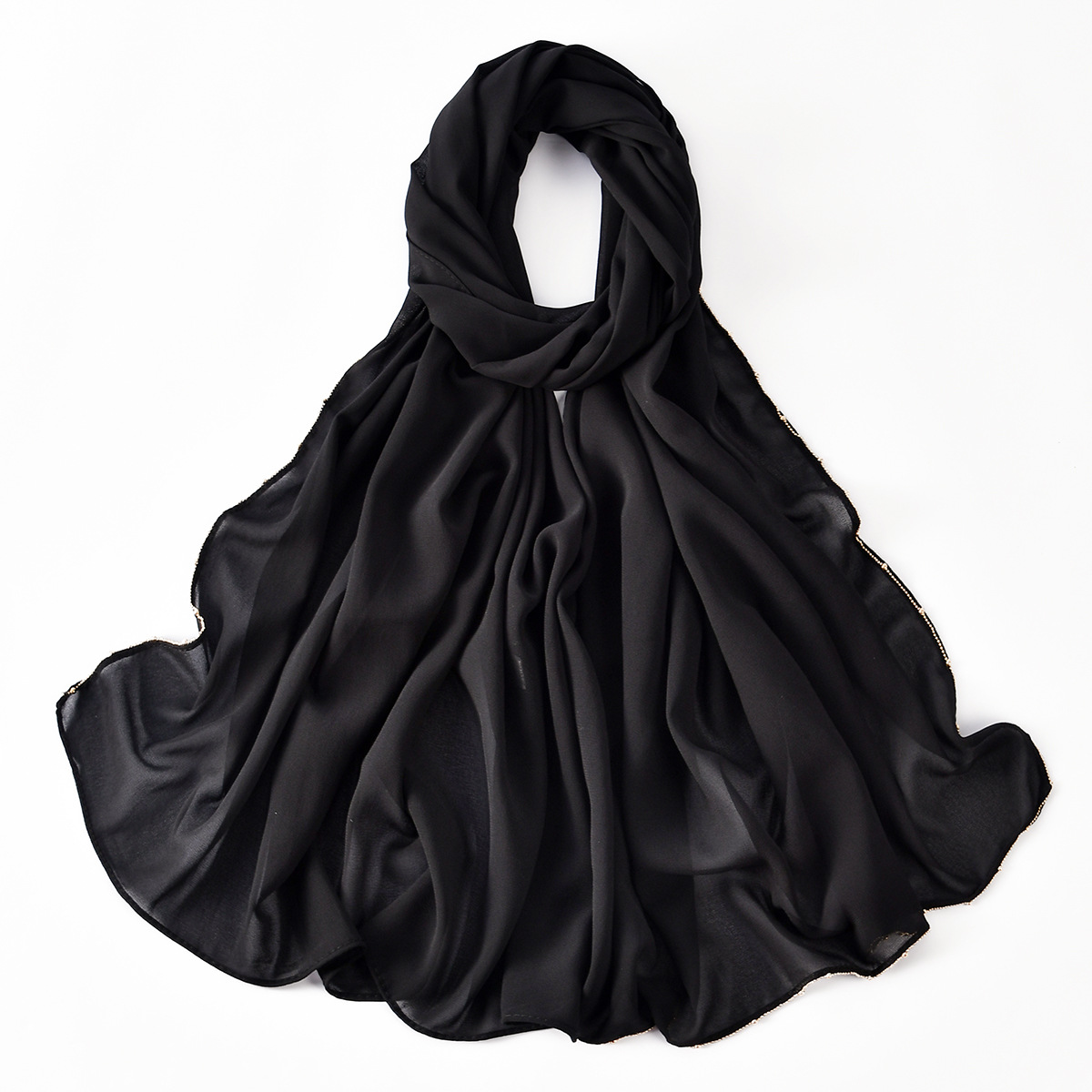 K546 Southeast Asia's hot-selling popular chiffon chain long scarf spring and summer new single-sided L-shaped solid color simple headscarf for w