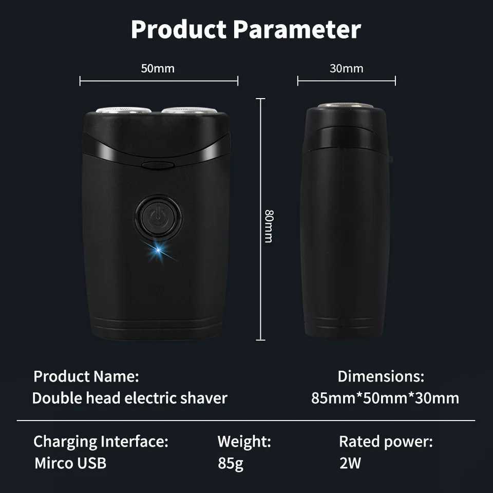 Electric Shaver Double Floating Head Mini Beard Knife For Men Portable Travel Cordless Face Razor Trimmer C251128