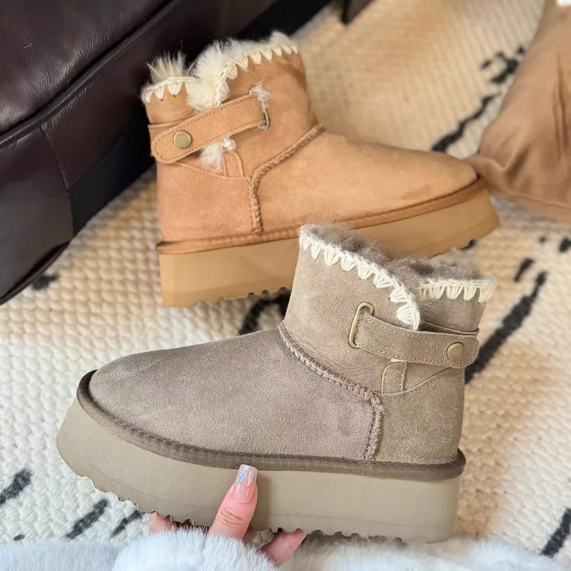 Free Freight Snow Boots For Women Winter New Real Sheep Fur Integrated Thick Sole Low Top Braided Non-Slip And Fleece Thick Boots 2025