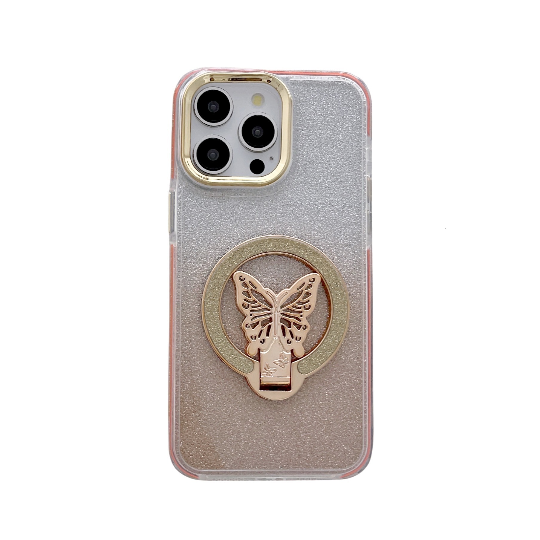 Frame Butterfly Stand Phone Case iPhone 16 Pro Max Compatible with Apple 15/14 Gradient Glitter Cardboard Case