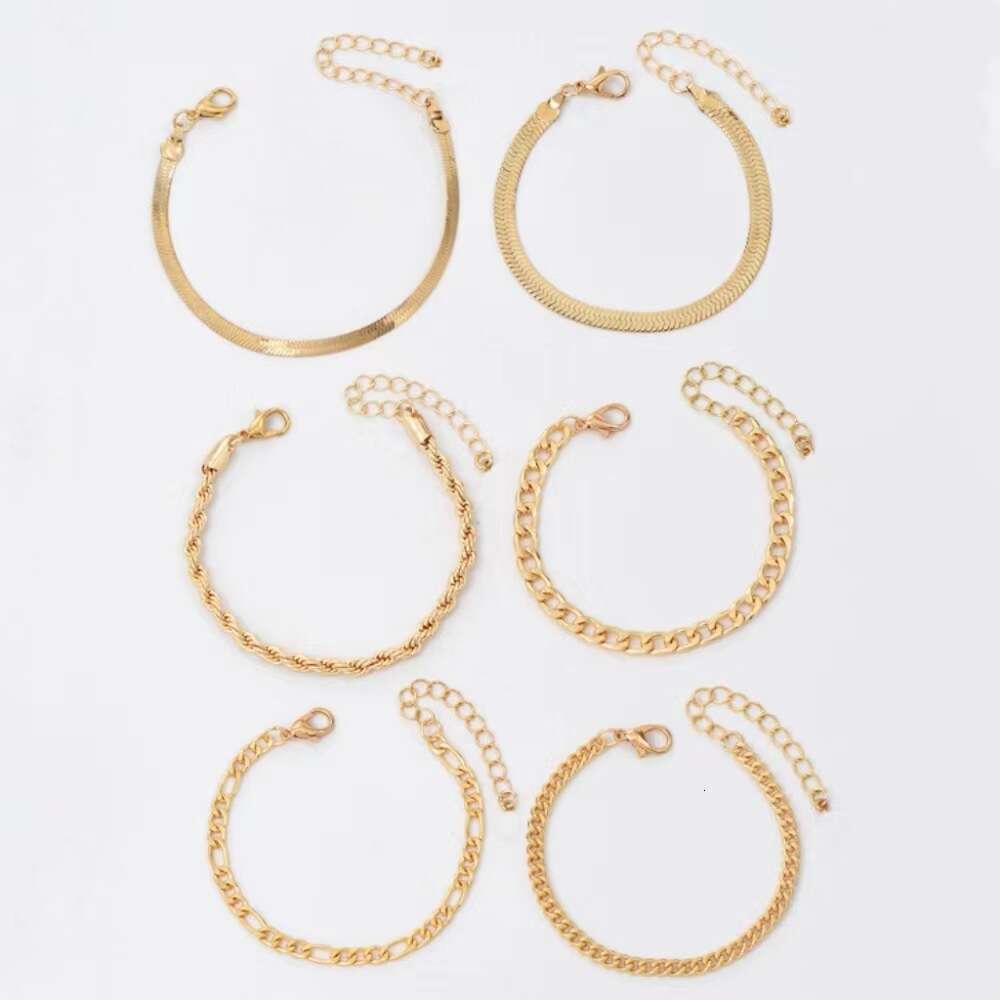 Handmade simple multi-layer metal snake bone chain Cuban fashionable layered six in one set bracelet