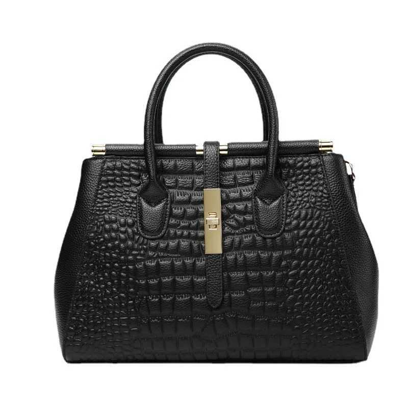 Trendy Cowhide Handbag with Crocodile Pattern on the Surface for Women Large Bag Designer Shoulder Bags Black Purses K251128