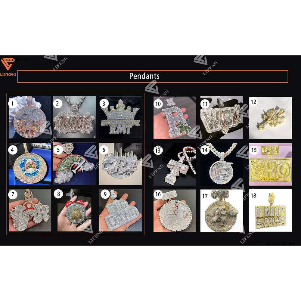 Lifeng Jewelry Iced Two-tone Hiphop Pendant Baguette VVS Moissanite Sterling Sier Charm