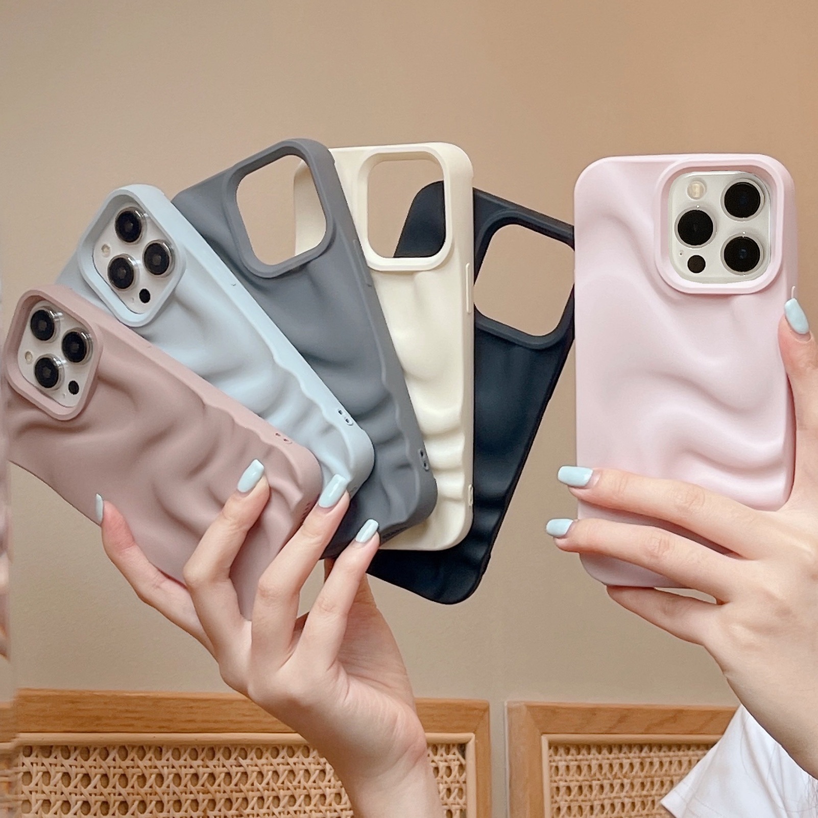 3D Irregular Water Ripple Phone Case iPhone 17 Pro Max Solid Color Compatible with Apple 16 15 Pro Matte