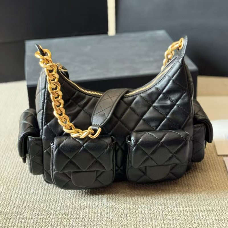 Designer Women's Hobo Shoulder Bag Luxury Real Leather Underarm Bag Outdoor Casual Chain Handbag Totes with Pocket