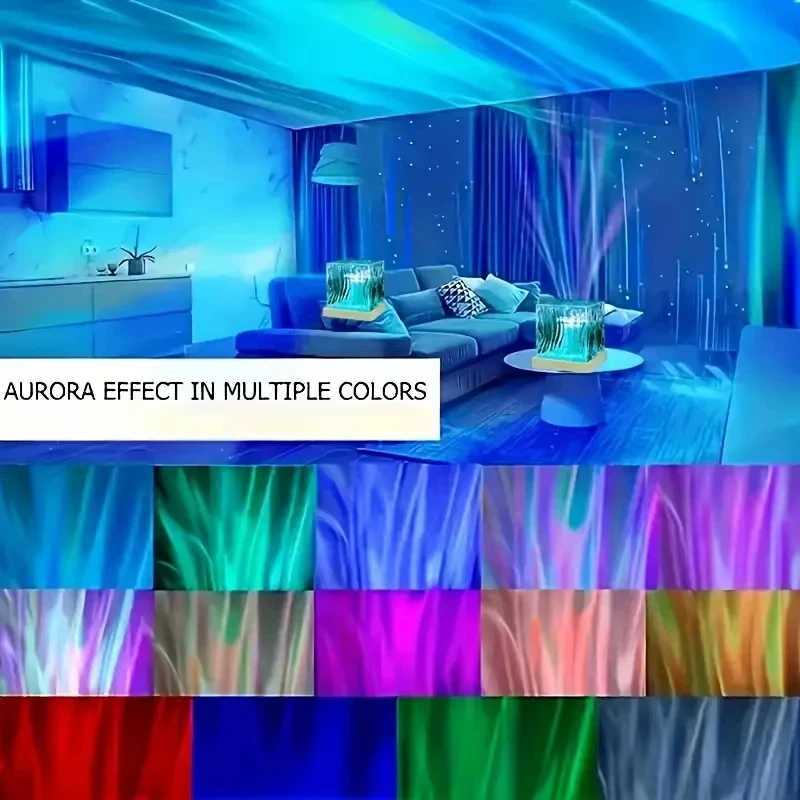 Ocean Wave Aurora Projector Light Remote 16 Colors RGB Dimmable Water Ripple Flame Crystal Lamp for Living Room Study Bedroom M251128