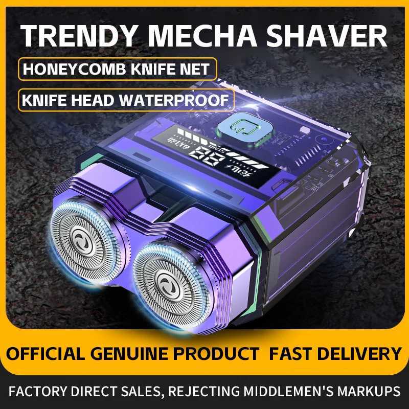 mecha mens electric double-head shaver magnetic blade head shaving razor high power digital display trendy portable C251128