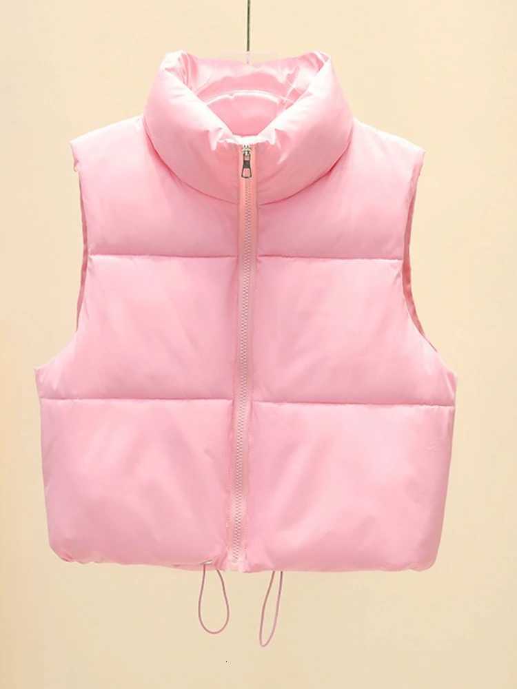 Casual Stand-up Collar Vests Solid Color Vest Coat Women Winter Zipper Coat Thickened Windproof Cold Tops Short Cotton ClothingT251128