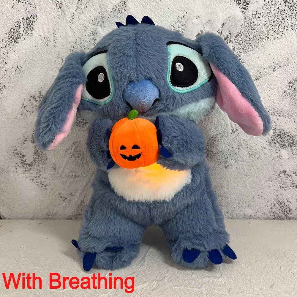 Disney Halloween Stitch Plush Doll With Breath Child Peluche Soothes Toys Anime Baby Light Sleep Toys Pumpkin Stitch Kids Gifts W20250428