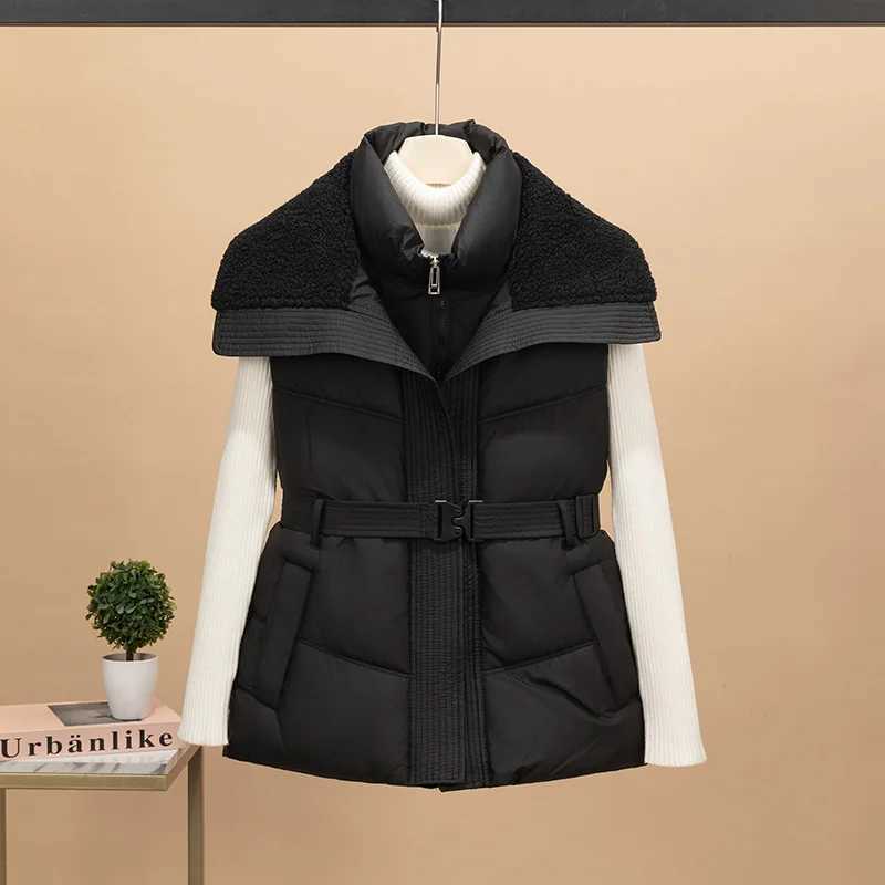 Womens Spliced Lamb Wool Vest Jacket Loose Down Cotton Padded Vest Womens Fuzzy Fleece Vest Oversized Sleeveless Sherpa JacketT251128