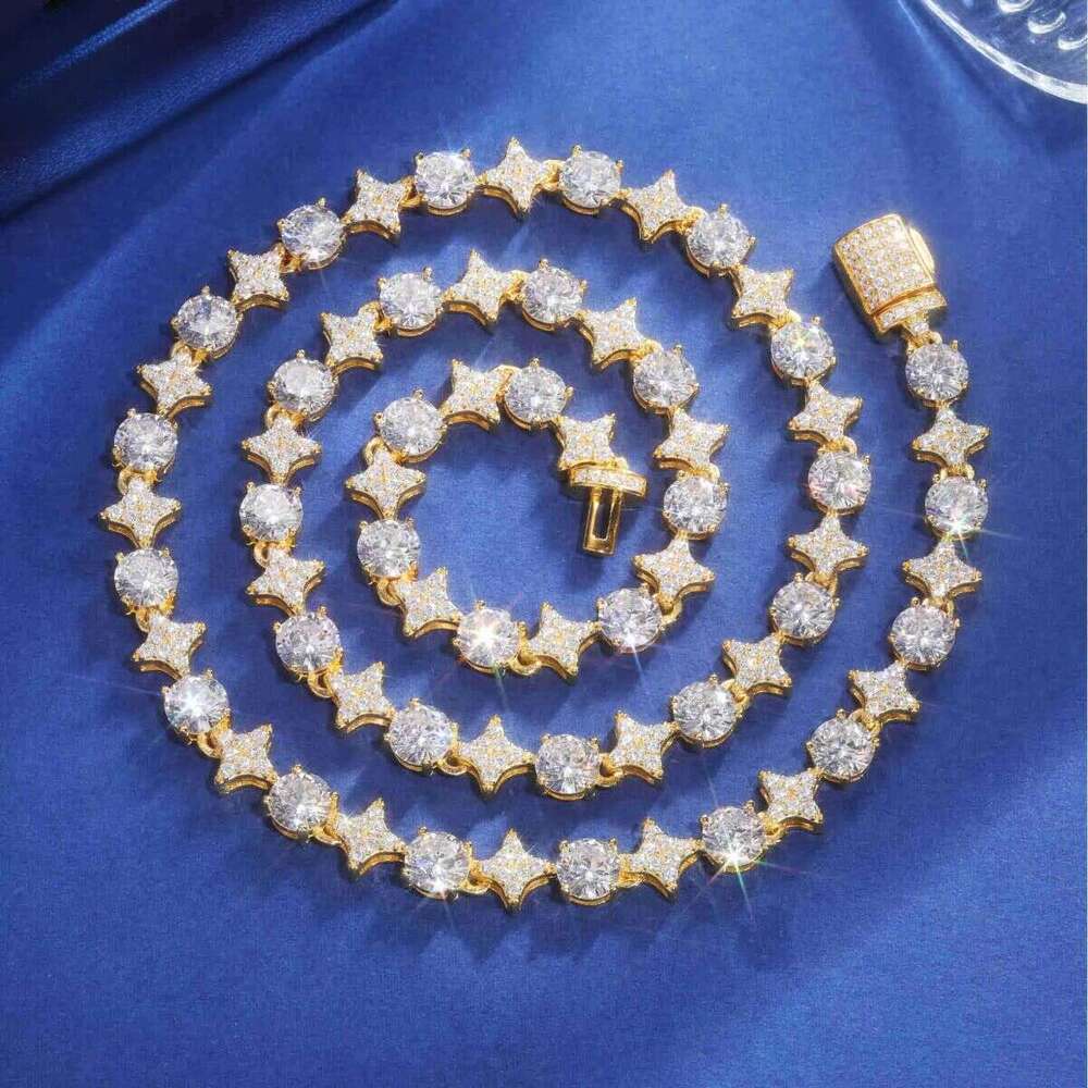 VVS 925 Sterling Silver Star Round Moissanite Tennis Chain Necklace New Design Hip Hop Couple Fine Jewelry Femme For Valentine