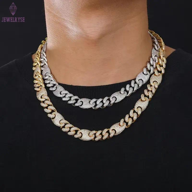 bracelet necklace moissanite Diamond Miami 10mm 15mm Wide Pig Nose Trend Bracelet Micro-inset Zircon Cuban Chain Male and female rapper Hip Hop bracel