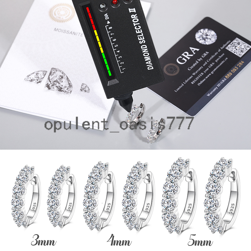 Fine Jewelry Set New Fashion 925 Sterling Silver 3mm 4mm 5mm VVS Moissanite Diamond Huggie CC Hoop Earrings for Men Women