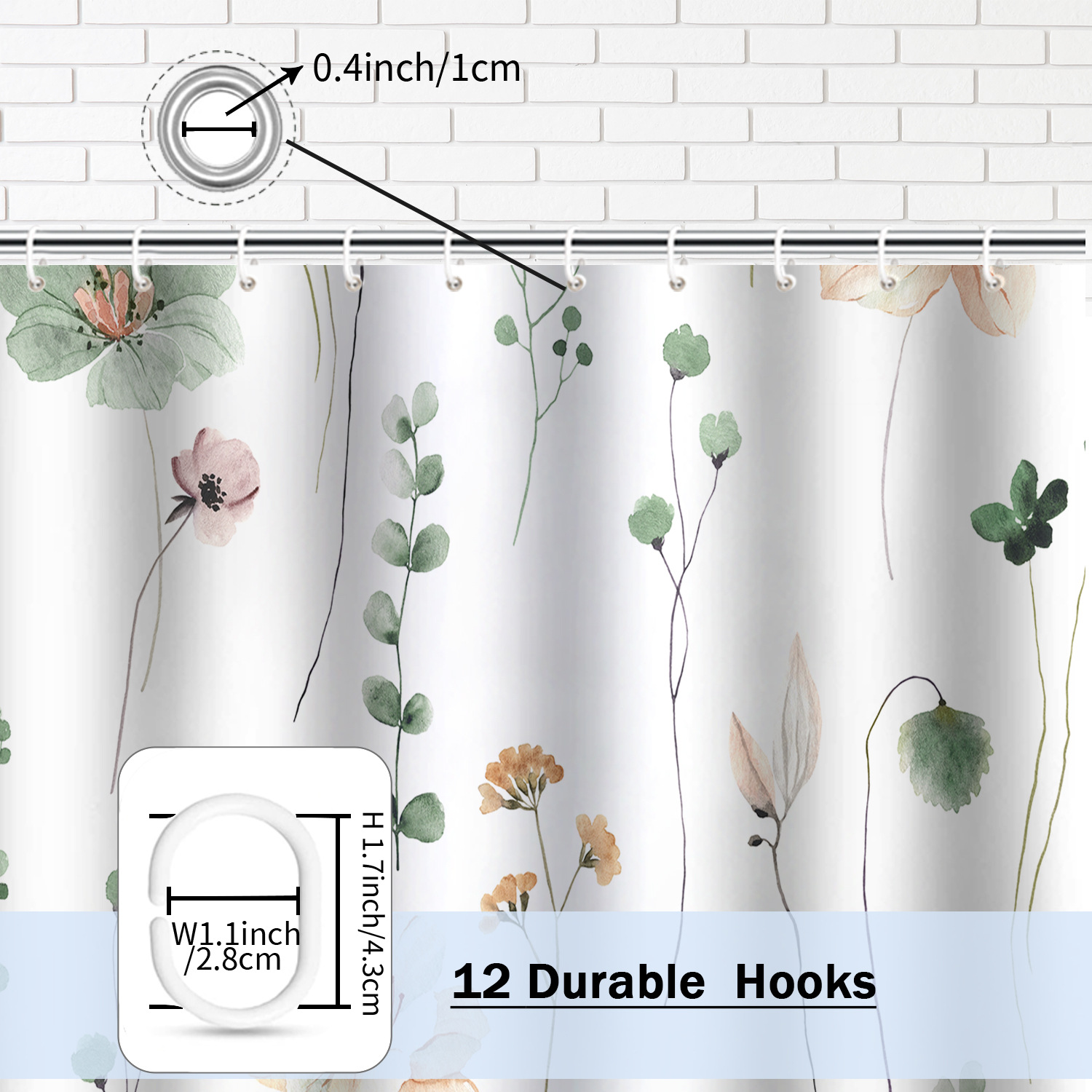 YL-37830 Floral and Leaf Polyester 3D Digital Printed Shower Curtain - Waterproof and Mildew-proof Shower Bathroom Partition Curtain