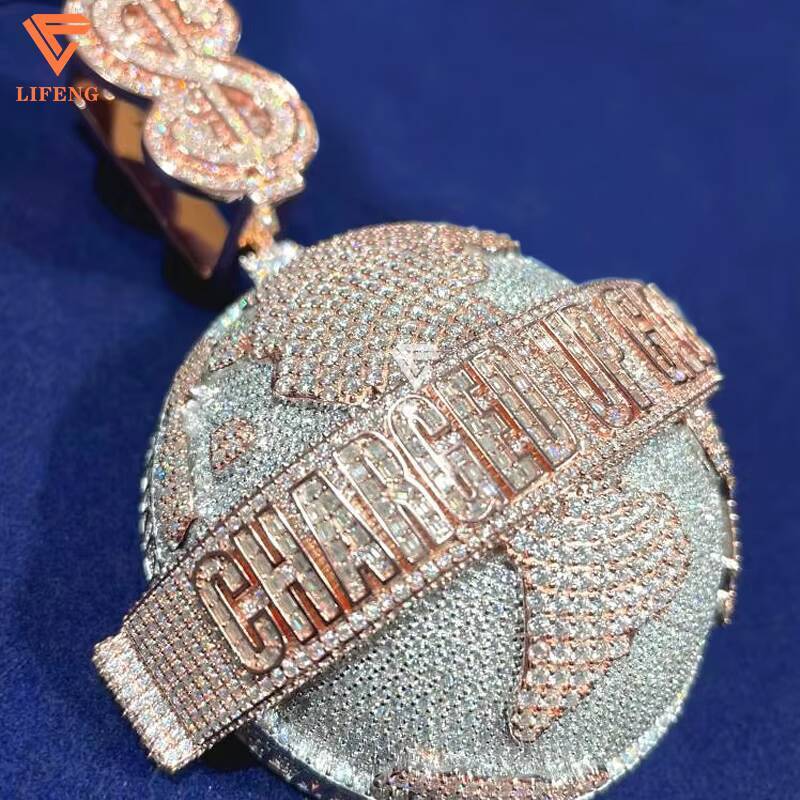 2026 Lifeng Jewelry Bust Down VVS Moissanite Two Tone Cross Pendant Hiphop Sterling Silver Diamond Charm Necklace Jewelry Set