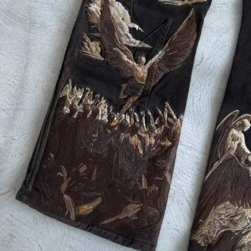 Gothic Retro Bat Wings Printing Womens Jeans Y2K New Harajuku HipHop Baggy Denim Pants Casual High Waist Straight StreetWear L251127