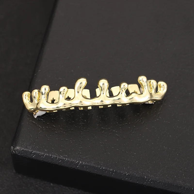 Liquid Water Drop Bottom Teeth Hip Hop Gold Plated Dental Grills For Women Men Tooth Caps Decor Punk Jewelry 250427