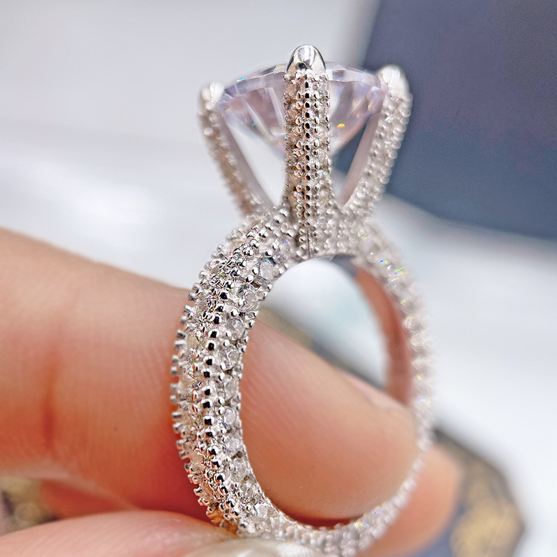 5CT D Color VVS1 Moissanite 925 Sterling Silver Engagement Wedding Ring,Luxury handmade personalized full circle little simulation diamond ring