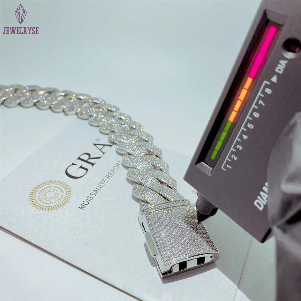 necklace moissanite chain Bracelet Hip Hop Jewelry 26mm 925 Solid Silver Iced Out Cuban Link Prong Cuban Bracelet Vvs Diamond