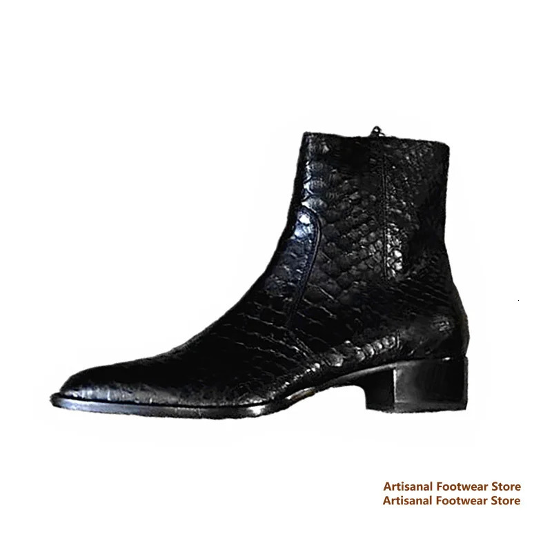 Snake Pattern Chelsea Boots for Men Spring and Summer Side Zipper High-Top Leather Booties British Style Handmade Men Boots 251126