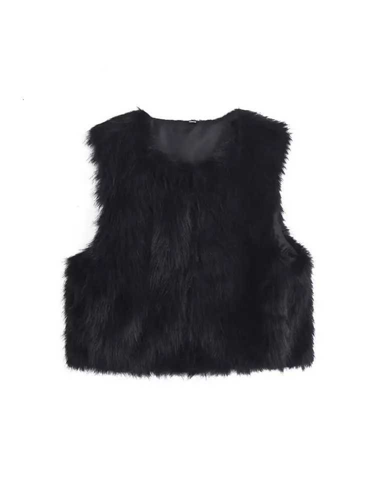 Womens Faux Fur Cropped Waistcoat O Neck Sleeveless Female Outerwear Chic Tops FashionT251128