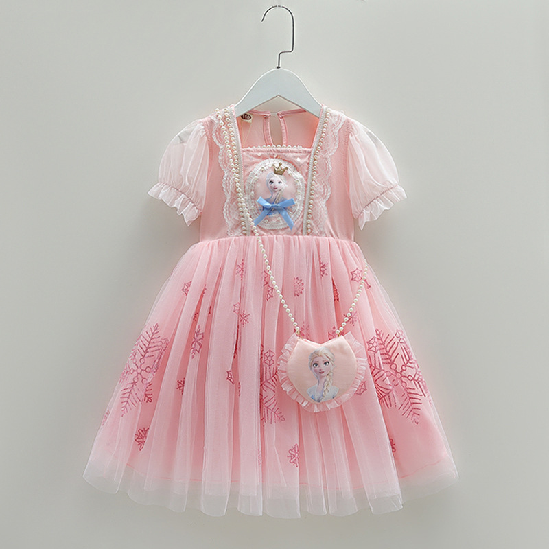 DISNEY Frozen Elsa Princess Baby Short Skirt Baby Chiffon Short Sleeve Dress Children's Party Dress Princess Dress