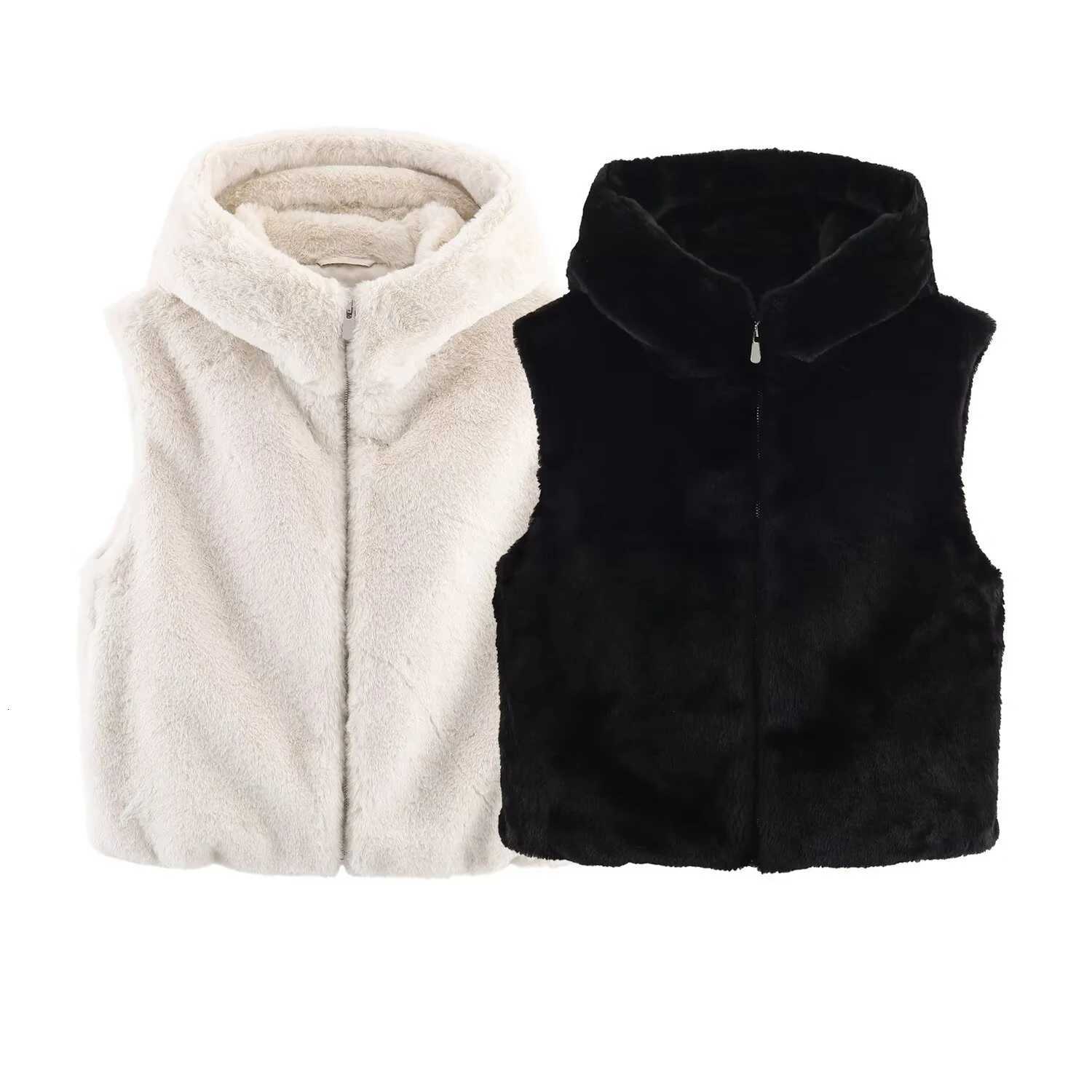 2025 autumn and winter new product spicy girl versatile artificial fur effect hooded sleeveless vest jacketT251128