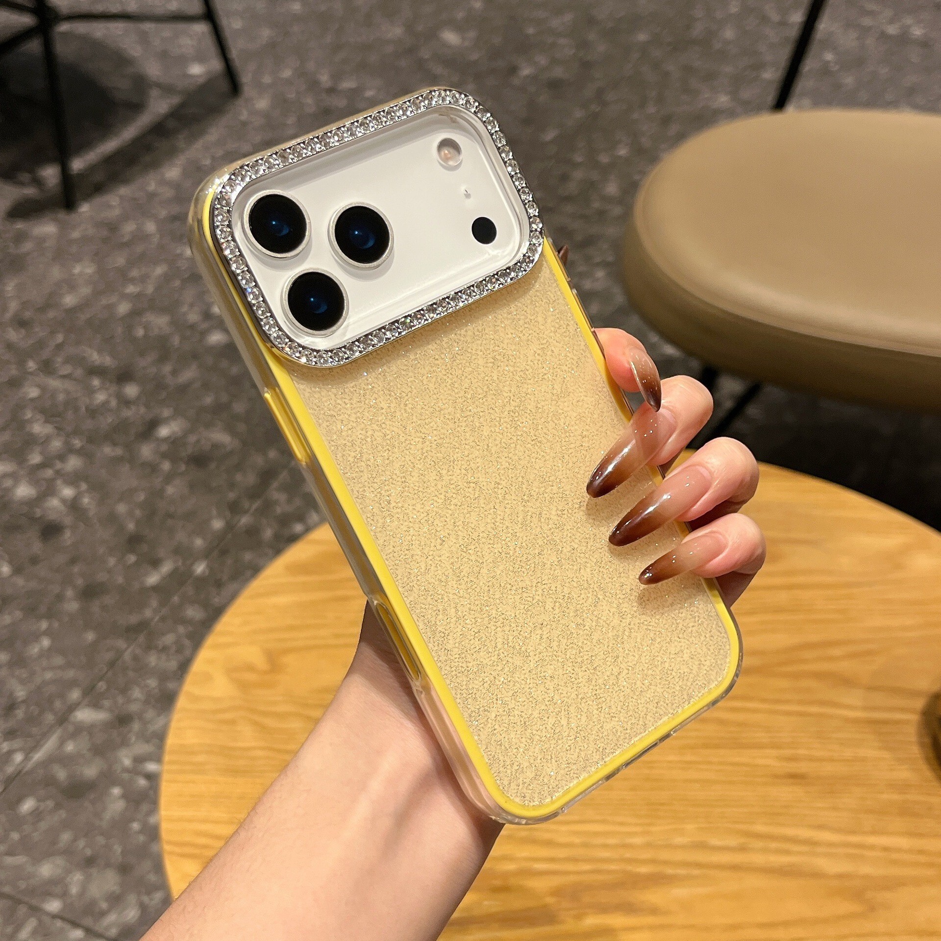 Solid Color Glitter Phone Case iPhone 17 Pro Max Compatible with Apple 16 /15 Rhinestone Lens Frame Protective Case
