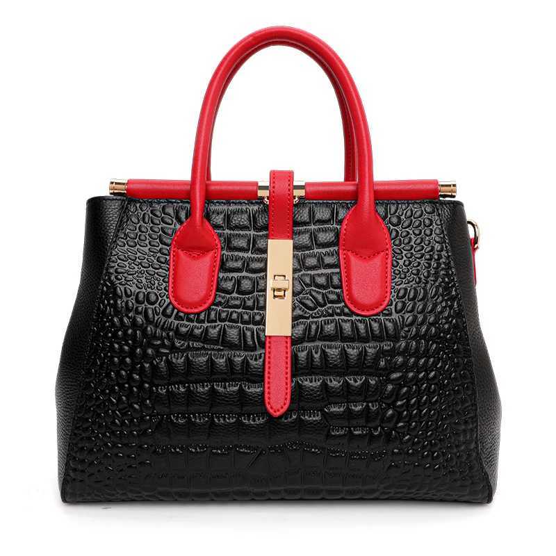 Light Luxury Crocodile Pattern Womens Handbag Large Capacity Black High Quality Cowhide Single Shoulder Crossbody Bag K251128