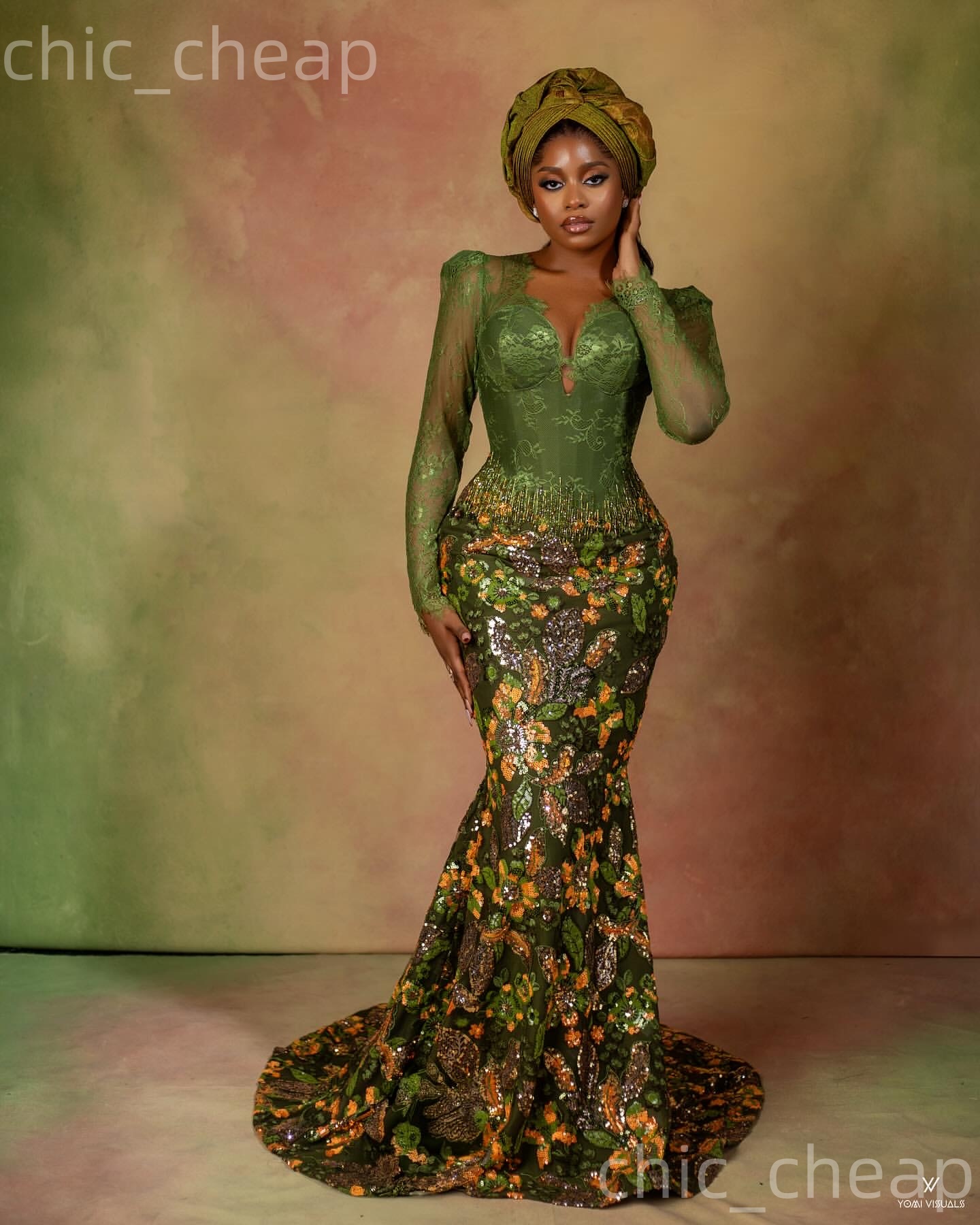 Aso Ebi Olive Green Mermaid Prom Dresses 2026 Lace Beaded Sequined Evening Formal Party Second Birthday Engagement Gowns Plus Size Dress For Special O