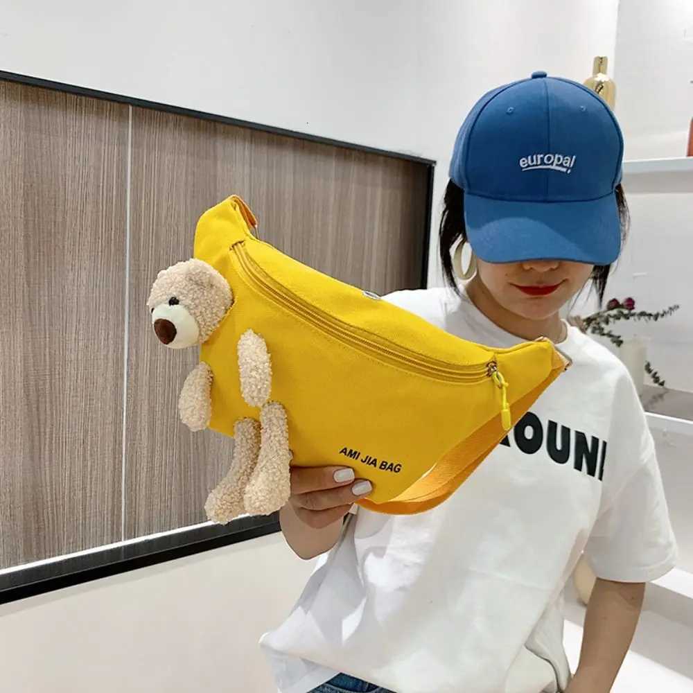 New Womens Cute Bear Waist Bag Canvas Belt Bags Designer Crossbody Chest Bag Female Solid Fanny Pack Banana Hip PurseT251128