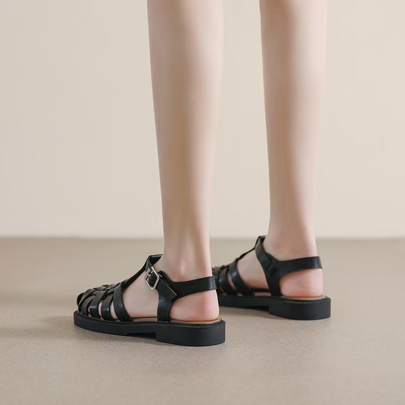 Gladiator BeauToday New Sandals Women Cow Leather Cover Toe Ankle Buckle Strap Beach Ladies Retro Flat Shoes Handmade 33037 0e0f
