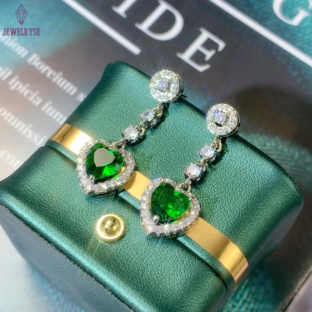 Dangle Earrings Sparkling Luxury Jewelry Heart Shape Emerlad CZ Diamond Gemstones Handmade Party Women Wedding Drop Earring For Lover Gift