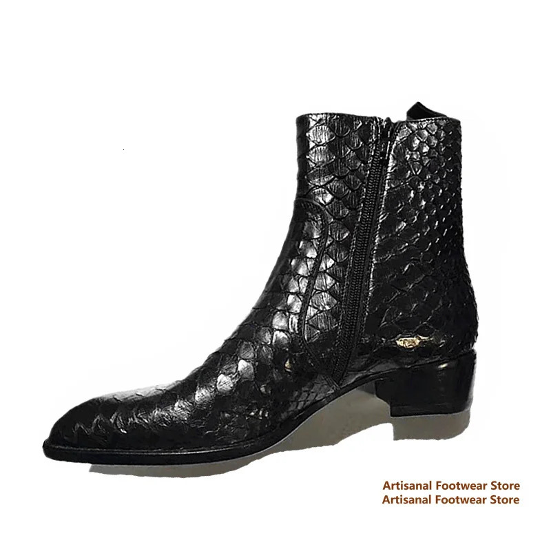Snake Pattern Chelsea Boots for Men Spring and Summer Side Zipper High-Top Leather Booties British Style Handmade Men Boots 251126