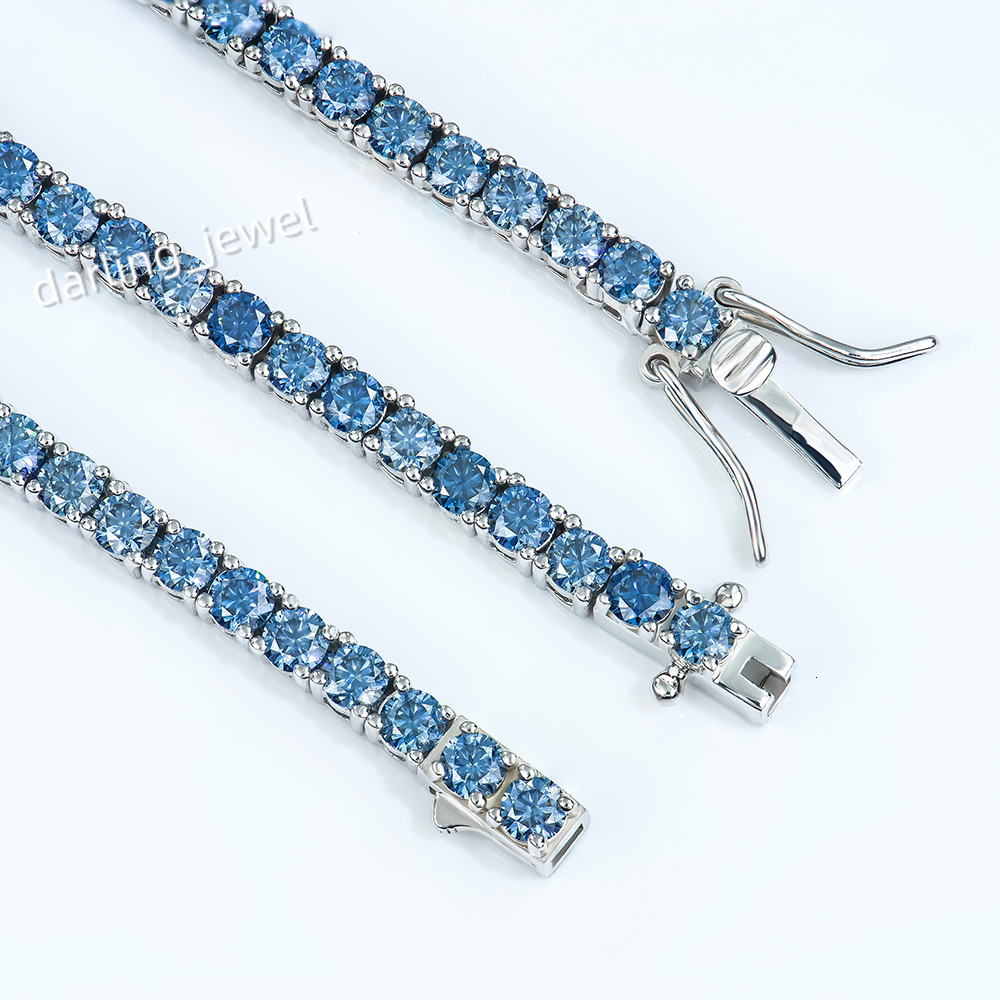Fine Jewelry 3mm-6mm Sterling Silver Grade Gra VVS Royal Blue Mossanite Moissanite Diamond Tennis Chain Bracelet 925 Silver