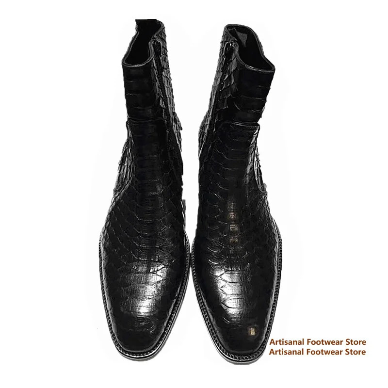 Snake Pattern Chelsea Boots for Men Spring and Summer Side Zipper High-Top Leather Booties British Style Handmade Men Boots 251126