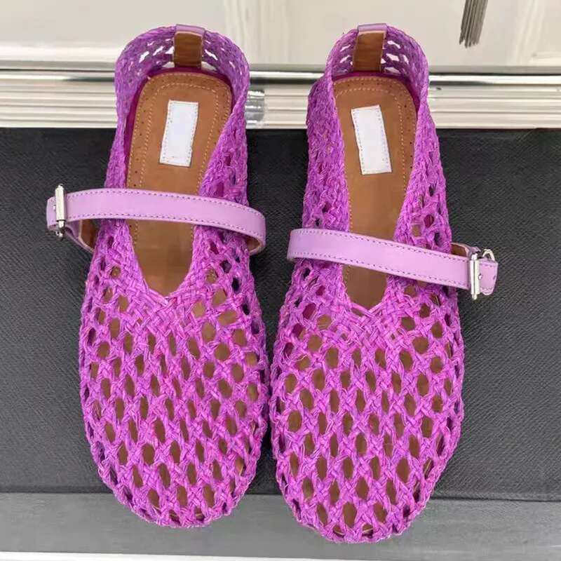 2025 Spring/Summer New Vine Grass Fishing Net Cave Sandals Women's Flat Ballet Mary Jane Casual Single Shoes