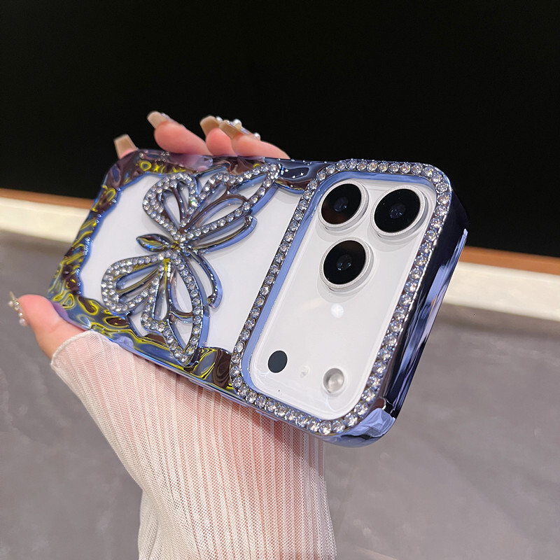 Hollow Large Butterfly Rhinestone Phone Case iPhone 17 Pro Max Compatible with 16/15 Pro Soft Luxury Electroplated Case New