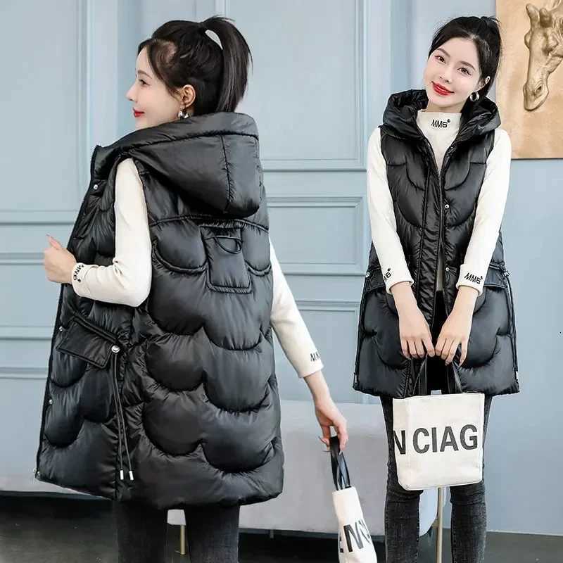 Womens Thick Hooded Vest Sleeveless Coat Large Size Long Warm Cotton Waistcoat Winter Tops New 2025T251128