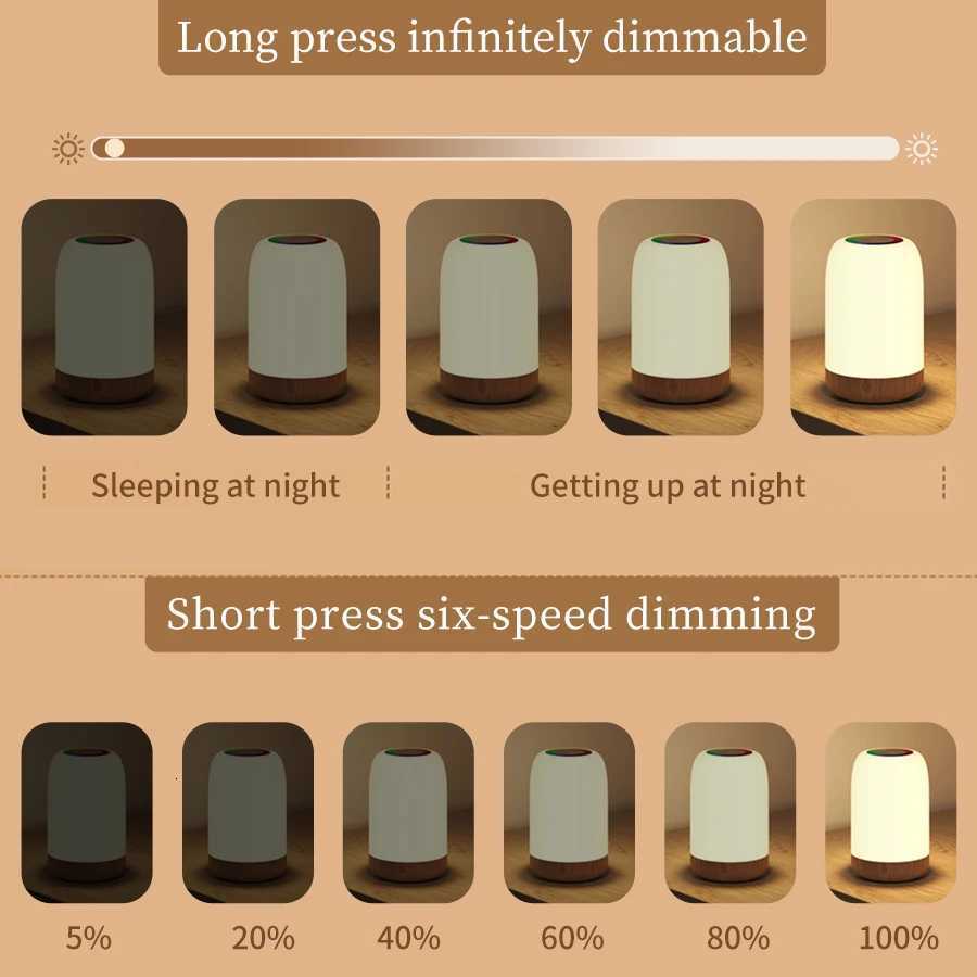 RGB Led Bedside Table Lamp Mood Light Nightlight Touch Switch Colorful Rechargeable Dimmable Countdown 1500mAh Portable Lantern M251128