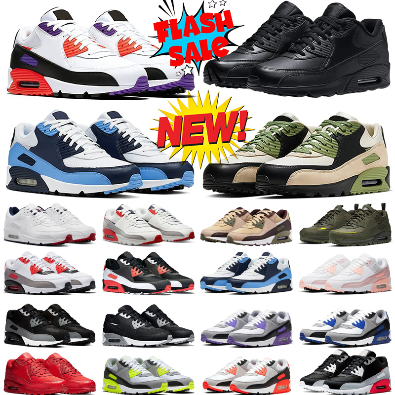 90 90s Designer Mens Running Shoes Triple Black White Alabaster grey reflective brown Dark blue-white pink yellow Milky black Women Trainers Sports Sneaker