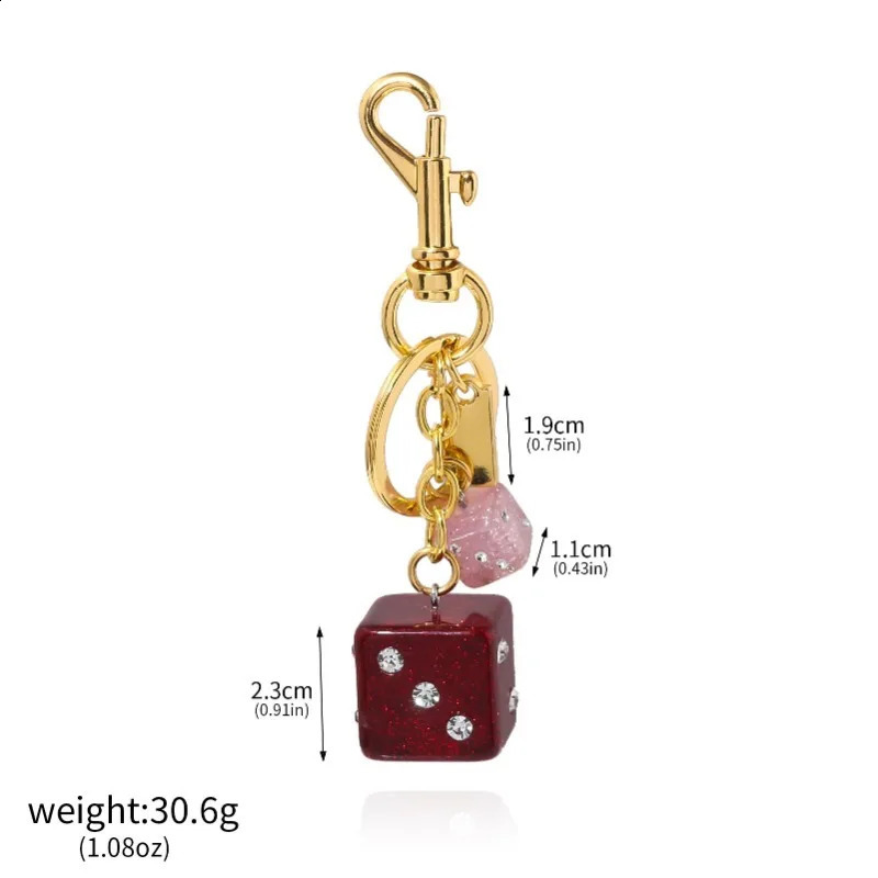 Fashion Red Dice Resin Diamond Studded Keychain Student Ladies Jewelry Bag Gift Pendant Keyring Accessories Storage Pendant 250428