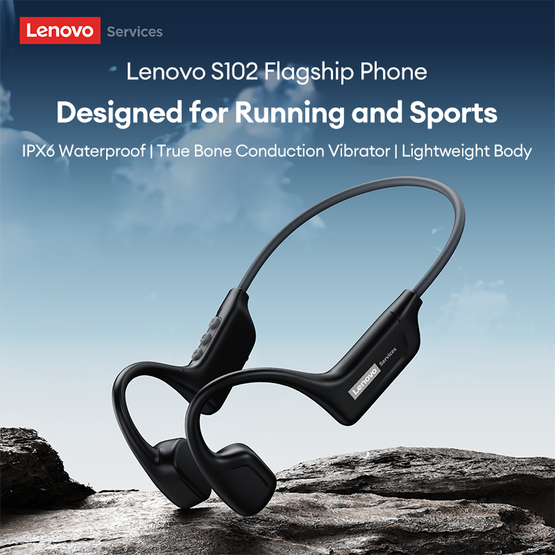 Lenovo S102 True Bone Conduction Wireless Earphones Open-Ear Design Bluetooth 6.0 Low-Latency Headphones Sports & Running Waterproof IPX6 with Android