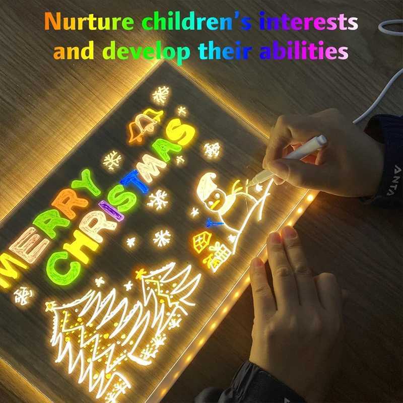 LED Note Board with Night Light Colorful 7 Pens DIY Acrylic Message Board Children Drawing Board For Birthday Gifts New Year M251128
