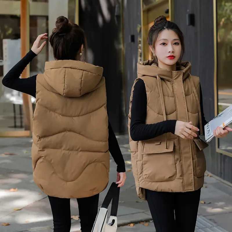 Women Hooded Vest autumn Winter new Fashion Padded Down Cotton Waistcoat thick Warm sleeveless jacket Female Loose Outwear T580T251128